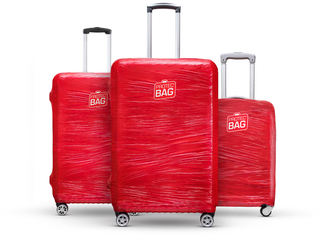 mala vermelha embalada com o protecbag